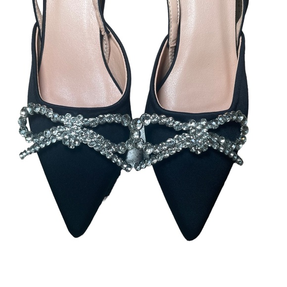 NWT Black Kitten Sling Back Heel With Rhinestone Bow On Toe Size EUR 38 US 7.5 - Picture 4 of 10